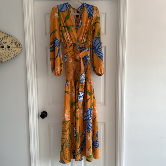 NWT THE SANG Tropical Floral Maxi Dress Plunge Neck Long Sleeve Vacation S - Picture 5 of 7